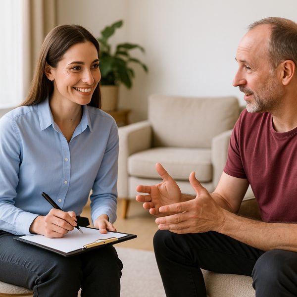 A therapeutic planning session between clinicians