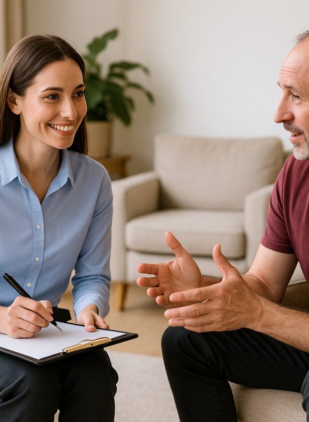 A therapeutic planning session between clinicians
