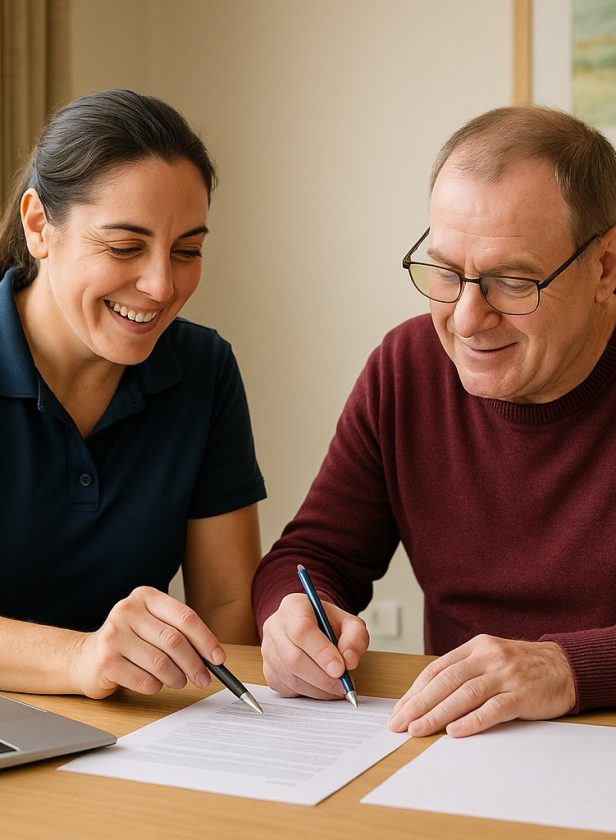 A member of Active Pathways therapeutic team helping a resident complete an job application
