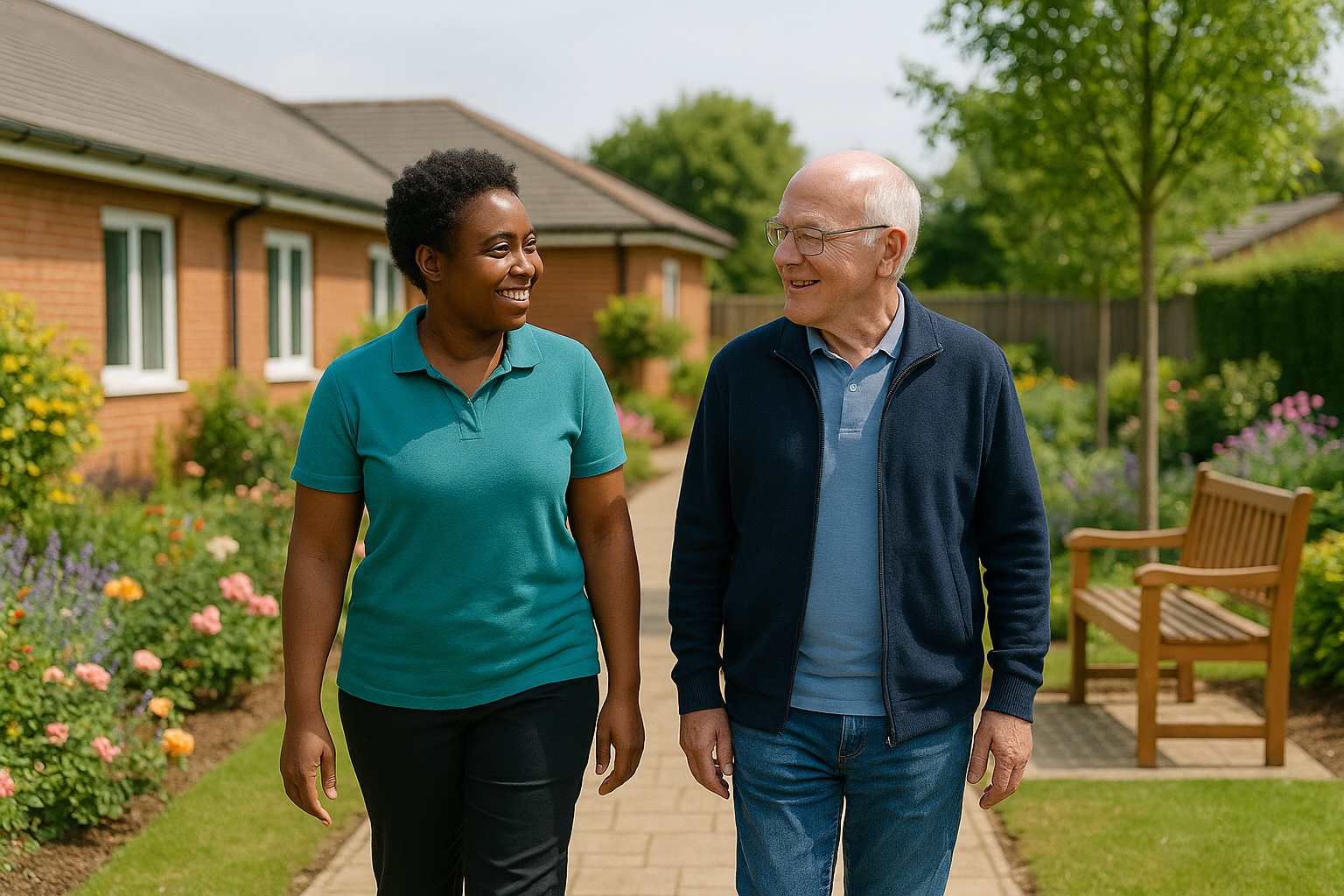Walking in the courtyard - her